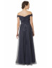 Navy Ruched Tulle Gorgeous Maxi Bridesmaid Dress
